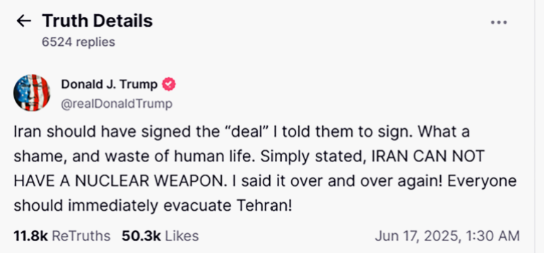***داخلية**** ترامب يطلب إخلاء طهران
