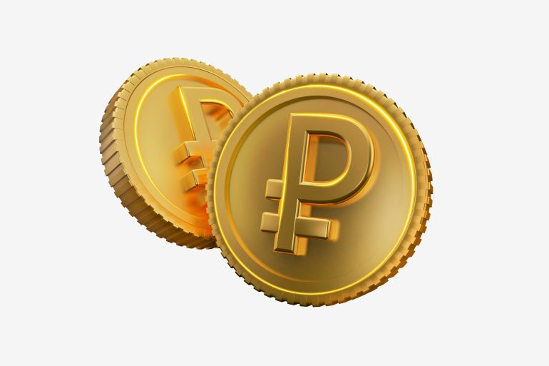 3d coin of the digital ruble. Cryptocurrency of Russia. Isolated gold coins on a white background. 3d rendering . 3D Illustration; Shutterstock ID 2238040149; purchase_order: aljazeera ; job: ; client: ; other: