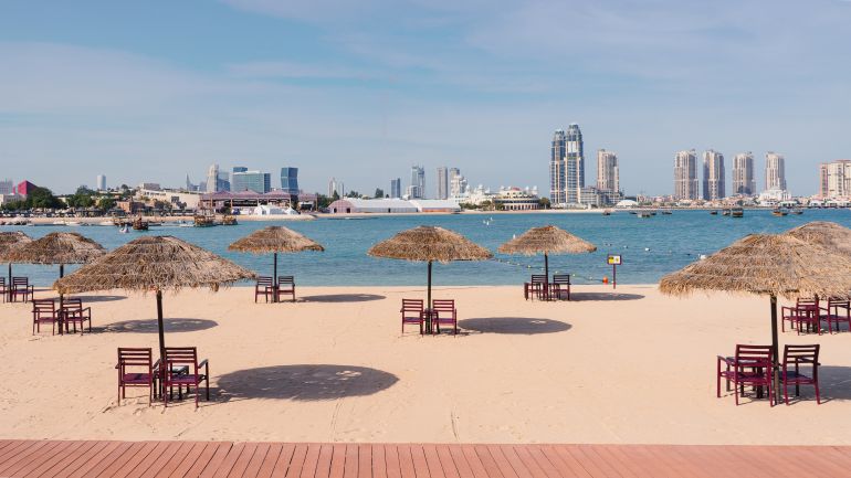 Doha, Qatar- February 20,2024: Katara family beach in Doha