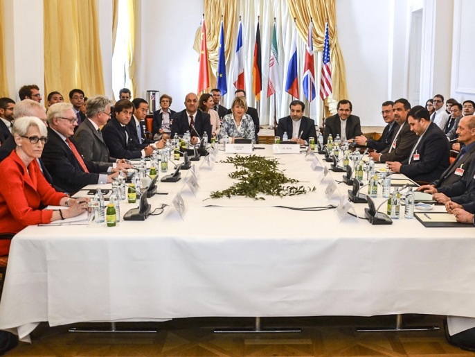 VIENNA, AUSTRIA - JUNE 04: Iranian Deputy Foreign Ministers Abbas Araqchi and Majid Takht-e-Ravanchi, U.S. negotiator Wendy Sherman and Helga Schmid, the EU's political director, attend the sixth round of nuclear negotiations on drafting the text of a final deal over Irans nuclear program in Vienna, Austria on June 4, 2015.