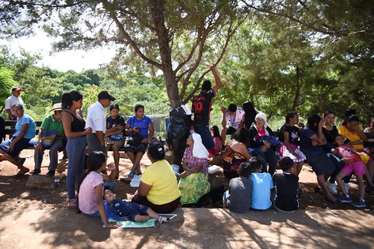 Families gather outside a shelter after an earthquake damaged their homes, in Comapa, Jutiapa, Guatemala, July 30, 2025. REUTERS/Cristina Chiquin
