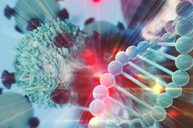 Gene Therapy for Cancer Treatment Concept Cancer therapy with T-cell and DNA