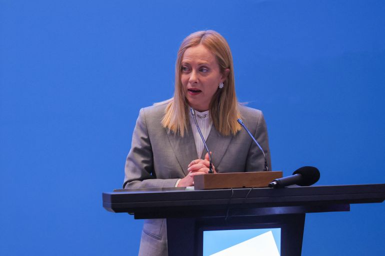 Giorgia Meloni, Prime Minister of Italy speaks during the opening of the United Nations Food Systems Summit at the United Nations Economic Commission for Africa headquarters, in Addis Ababa, Ethiopia, July 28, 2025. REUTERS/ Tiksa Negeri