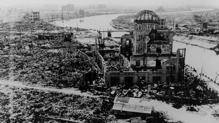 epa04867695 (FILE) An undated handout image released by the Hiroshima Peace Memorial Museum of the Hiroshima A-bomb Dome, originally the Hiroshima Prefectural Industrial Promotion Hall, photographed by US military following the atomic bomb drop on Hiroshima, Japan. 06 August 2015 marks the 70th anniversary of the atomic bombing on Hiroshima. The US B-29 Superfortress bomber Enola Gay dropped an atomic bomb codenamed 'Little Boy' on Hiroshima on 06 August 1945, killing tens of thousands of people in seconds. By the end of the year, 140,000 people had died from the effects of the bomb. On 09 August 1945 a second atomic bomb was exploded over Nagasaki, killing more than 73,000 people. The 'Little Boy' was the first ever nuclear bomb dropped on a city and a crucial turn that led to Japan's surrender in WWII. EPA/HIROSHIMA PEACE MEMORIAL MUSEUM HANDOUT EDITORIAL USE ONLY