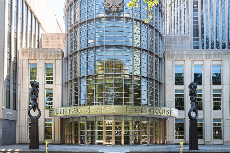 Brooklyn, New York, USA - June 13, 2020: US District Courthouse - Eastern District of New York located accross from Cadman Park, Brooklyn and serves 8 million people in this district