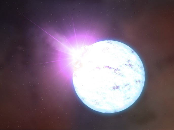 An artist's rendering of an outburst on an ultra-magnetic neutron star, also called a magnetar is shown in this handout provided by NASA February 10, 2016. A century ago, physicist Albert Einstein proposed the existence of gravitational waves, small ripples in the space-time continuum that dash across the universe at the speed of light. But scientists have been able to find only indirect evidence of their existence. On Thursday, at a news conference called by the U