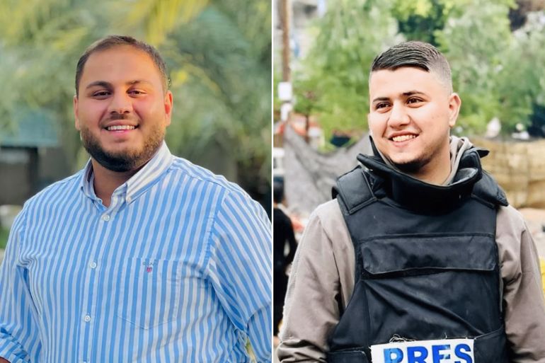 صورة تجمع الصحفيين الشهيدين حمزة الدحدوح ومصطفى ثريا